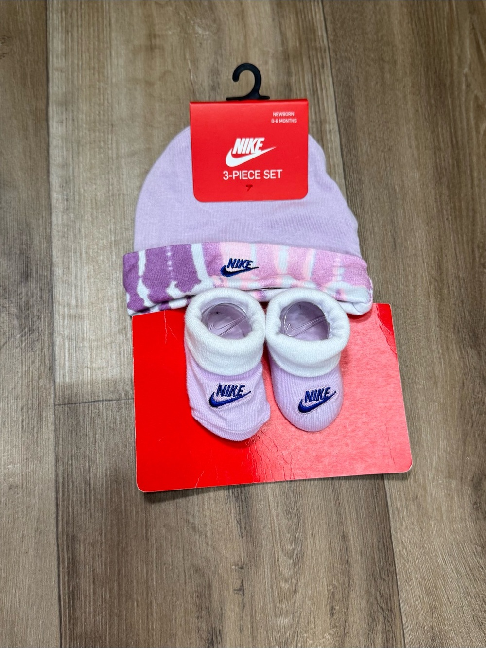 Nike Pink & Purple Baby Hat, Cuff & Booties Set